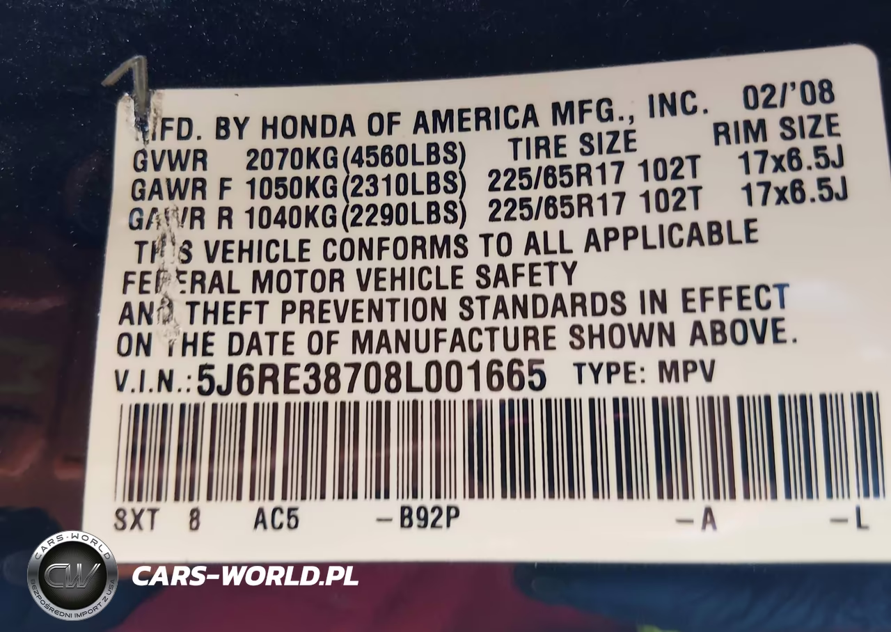 2008 Honda Cr-V Ex-L VIN:5J6RE38708L001665 - 9
