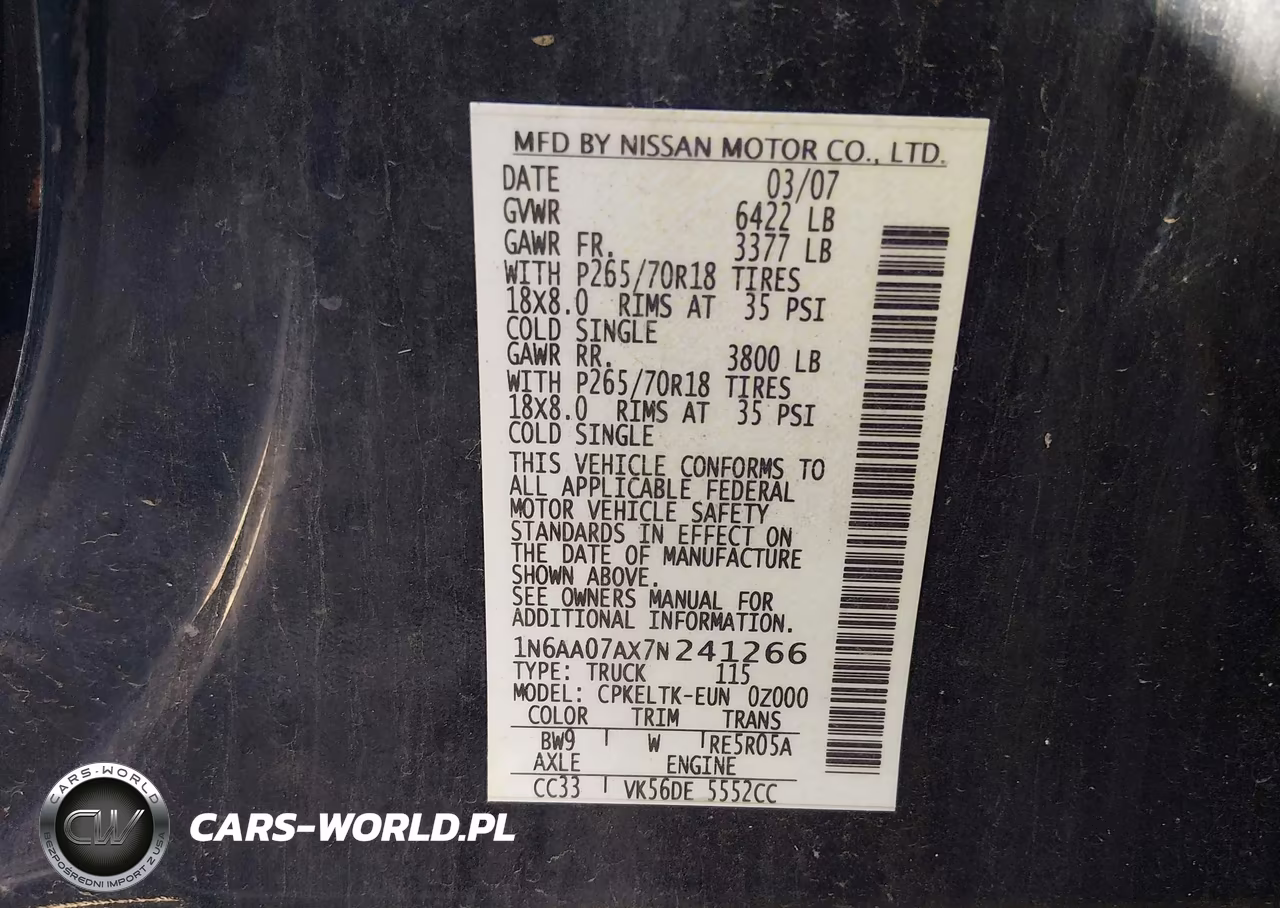 2007 Nissan Titan Se VIN:1N6AA07AX7N241266 - 9