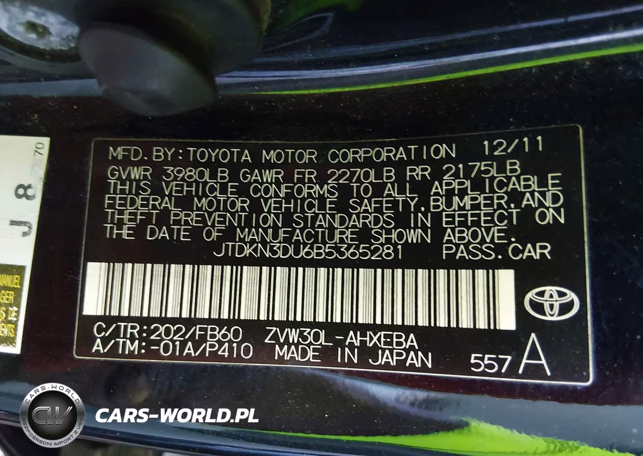2011 Toyota Prius Two VIN:JTDKN3DU6B5365281 - 9