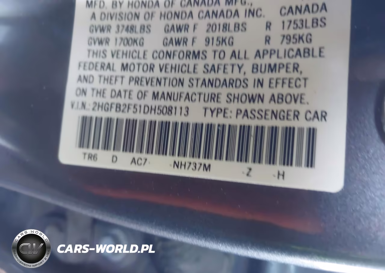 2013 Honda Civic Lx VIN:2HGFB2F51DH508113 - 9