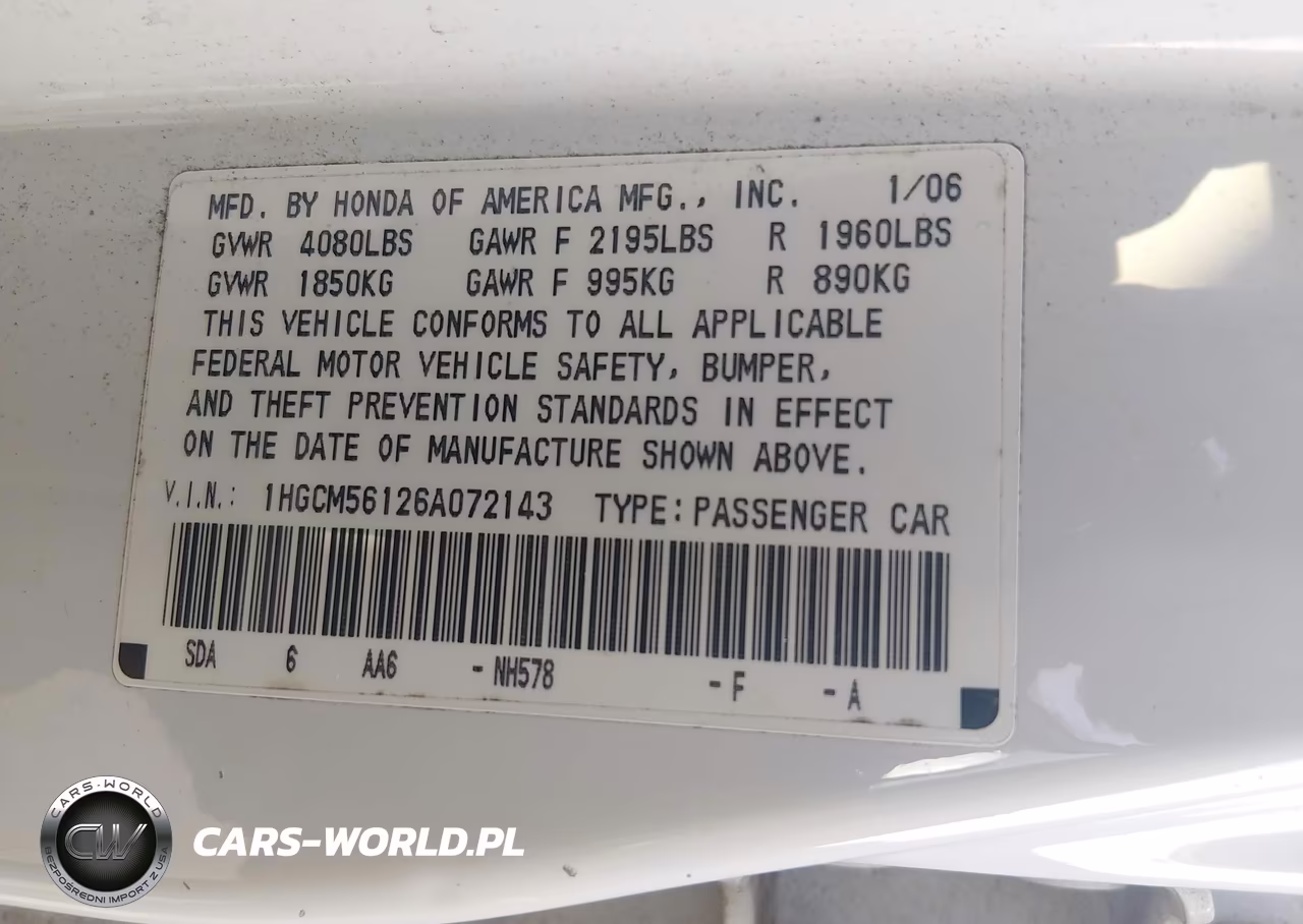 2006 Honda Accord 2.4 Vp VIN:1HGCM56126A072143 - 9