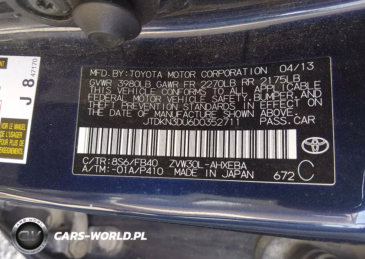 2013 Toyota Prius Two VIN:JTDKN3DU6D0352711 - 9