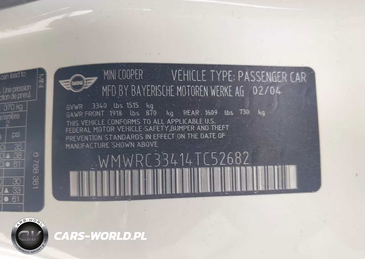 2004 Mini Cooper VIN:WMWRC33414TC52682 - 9