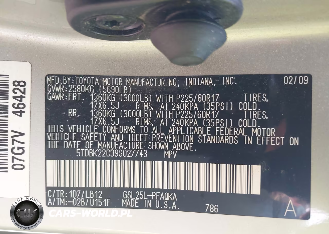 2009 Toyota Sienna Xle VIN:5TDBK22C39S027743 - 9