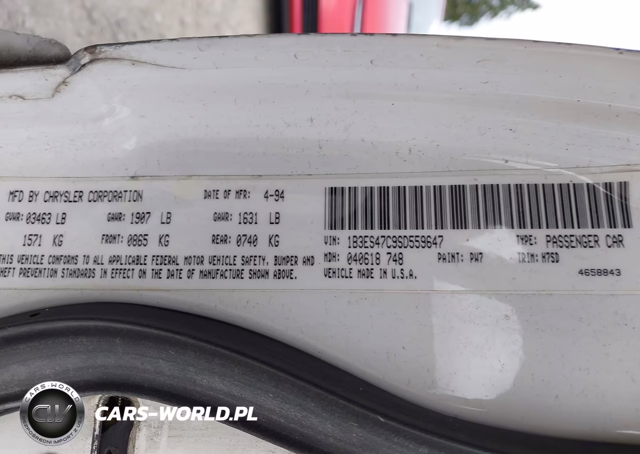 1995 Dodge Neon Highline VIN:1B3ES47C9SD559647 - 9