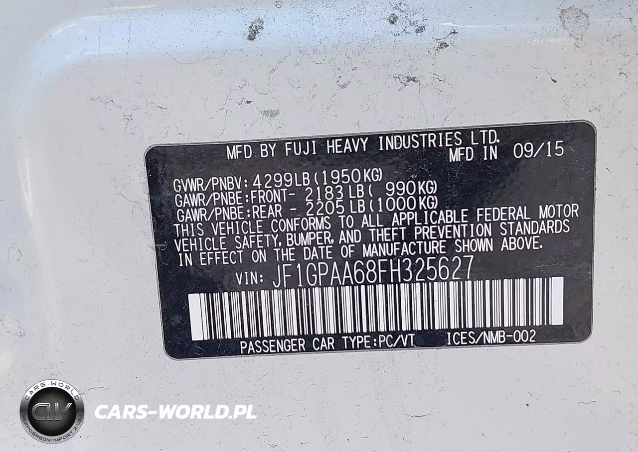 2015 Subaru Impreza 2.0I VIN:JF1GPAA68FH325627 - 9