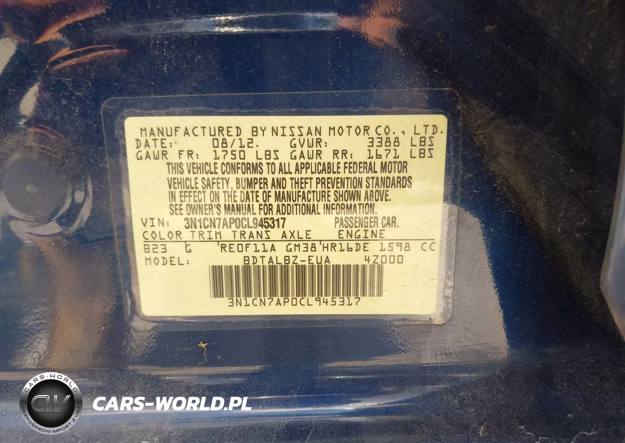 2012 Nissan Versa 1.6 Sv VIN:3N1CN7AP0CL945317 - 9
