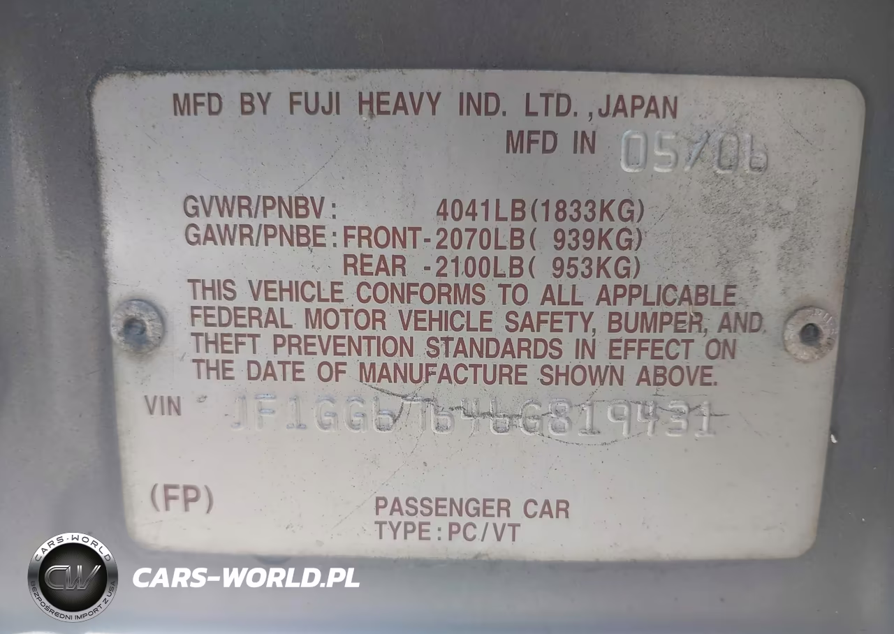 2006 Subaru Impreza 2.5I VIN:JF1GG67646G819431 - 9