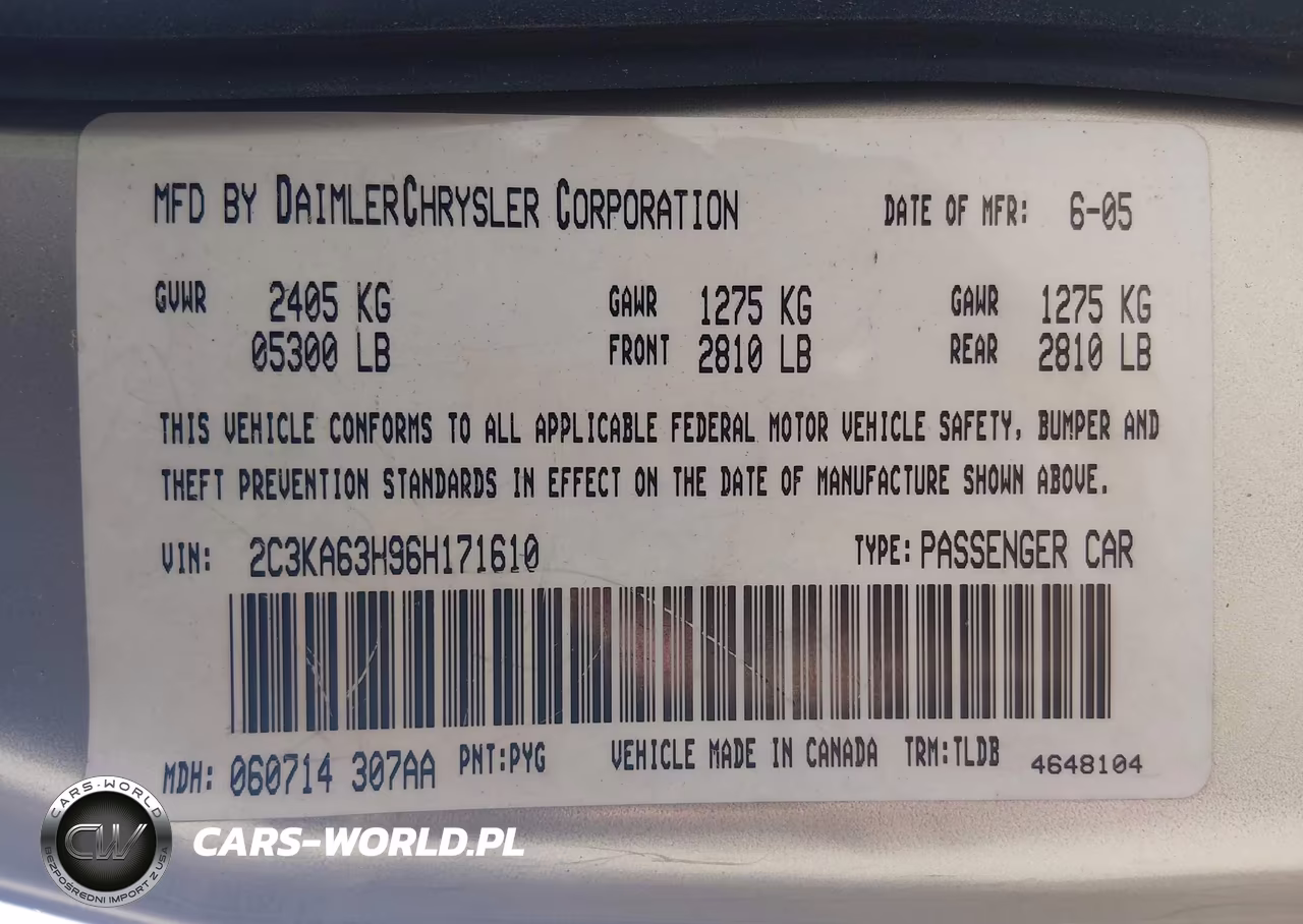2006 Chrysler 300C VIN:2C3KA63H96H171610 - 9