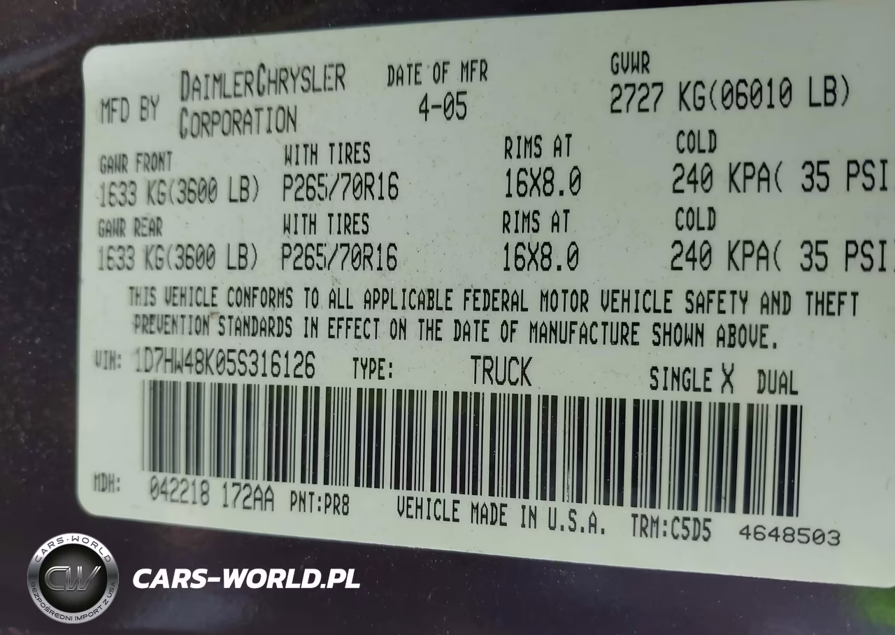 2005 Dodge Dakota Slt VIN:1D7HW48K05S316126 - 9