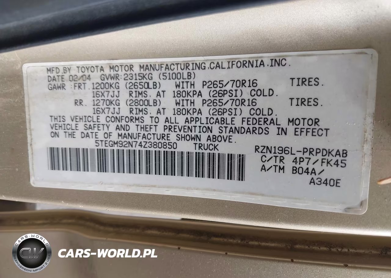 2004 Toyota Tacoma Prerunner VIN:5TEGM92N74Z380850 - 9