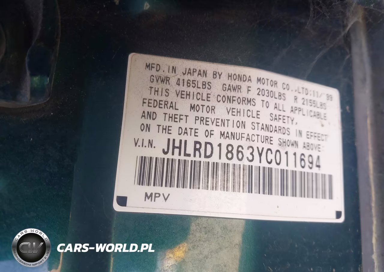 2000 Honda Cr-V Ex VIN:JHLRD1863YC011694 - 9