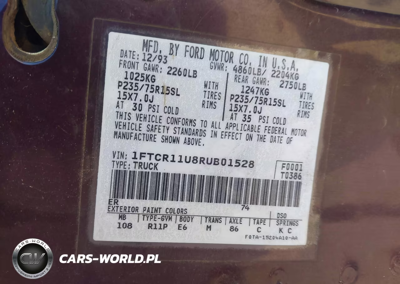 1994 Ford Ranger VIN:1FTCR11U8RUB01528 - 9