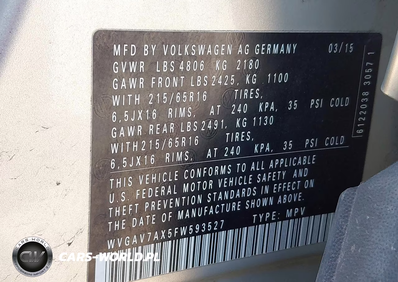 2015 Volkswagen Tiguan S VIN:WVGAV7AX5FW593527 - 9
