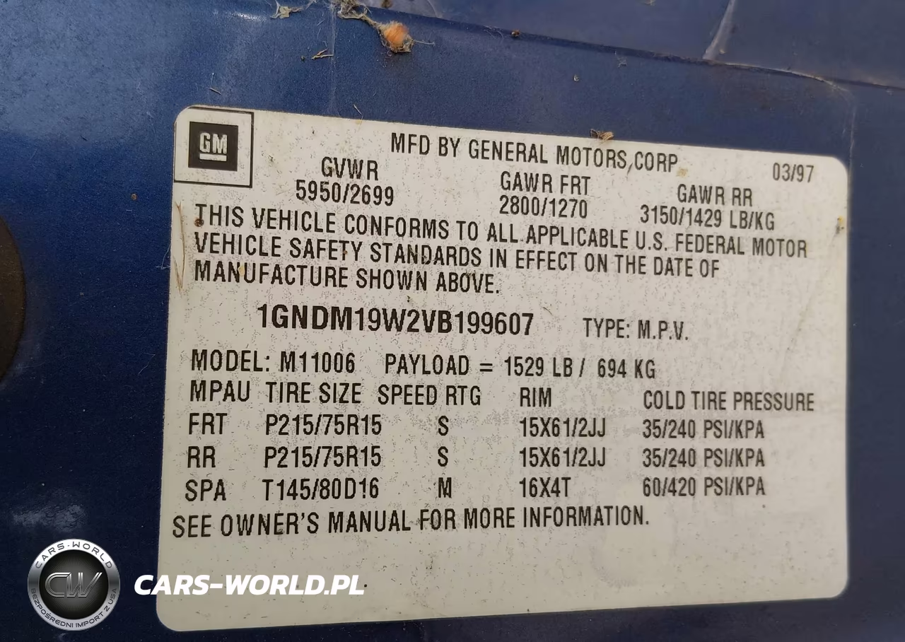 1997 Chevrolet Astro Passenger Ls Cmi VIN:1GNDM19W2VB199607 - 9