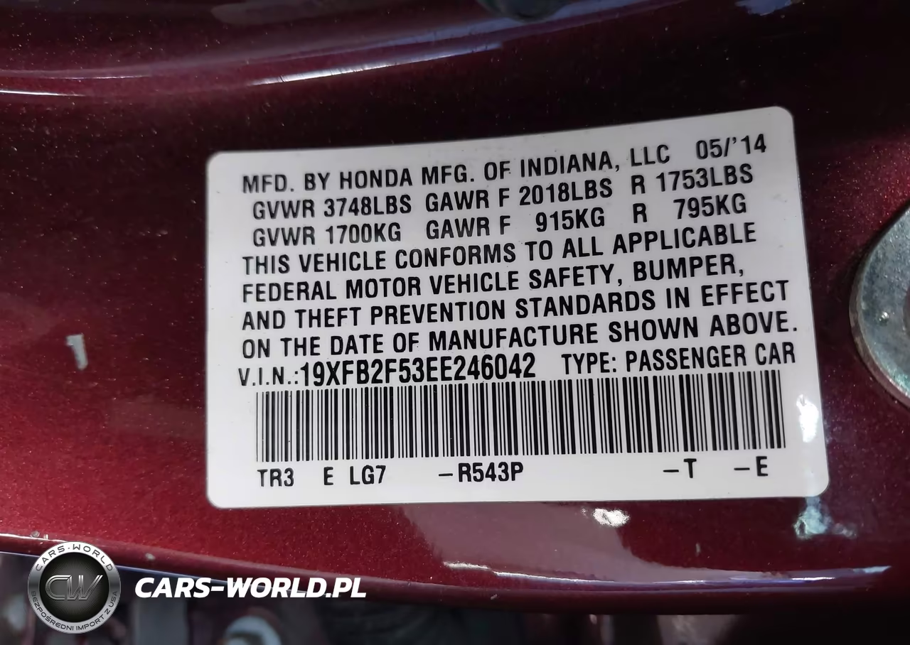 2014 Honda Civic Lx VIN:19XFB2F53EE246042 - 9