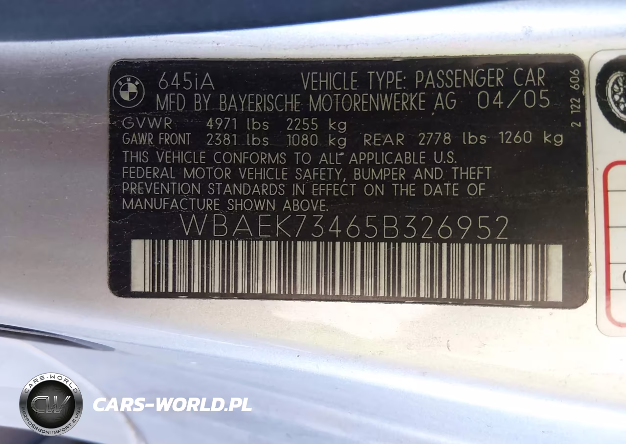 2005 BMW 645Ci VIN:WBAEK73465B326952 - 9