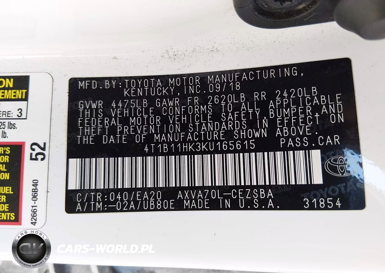2019 Toyota Camry Se VIN:4T1B11HK3KU165615 - 9