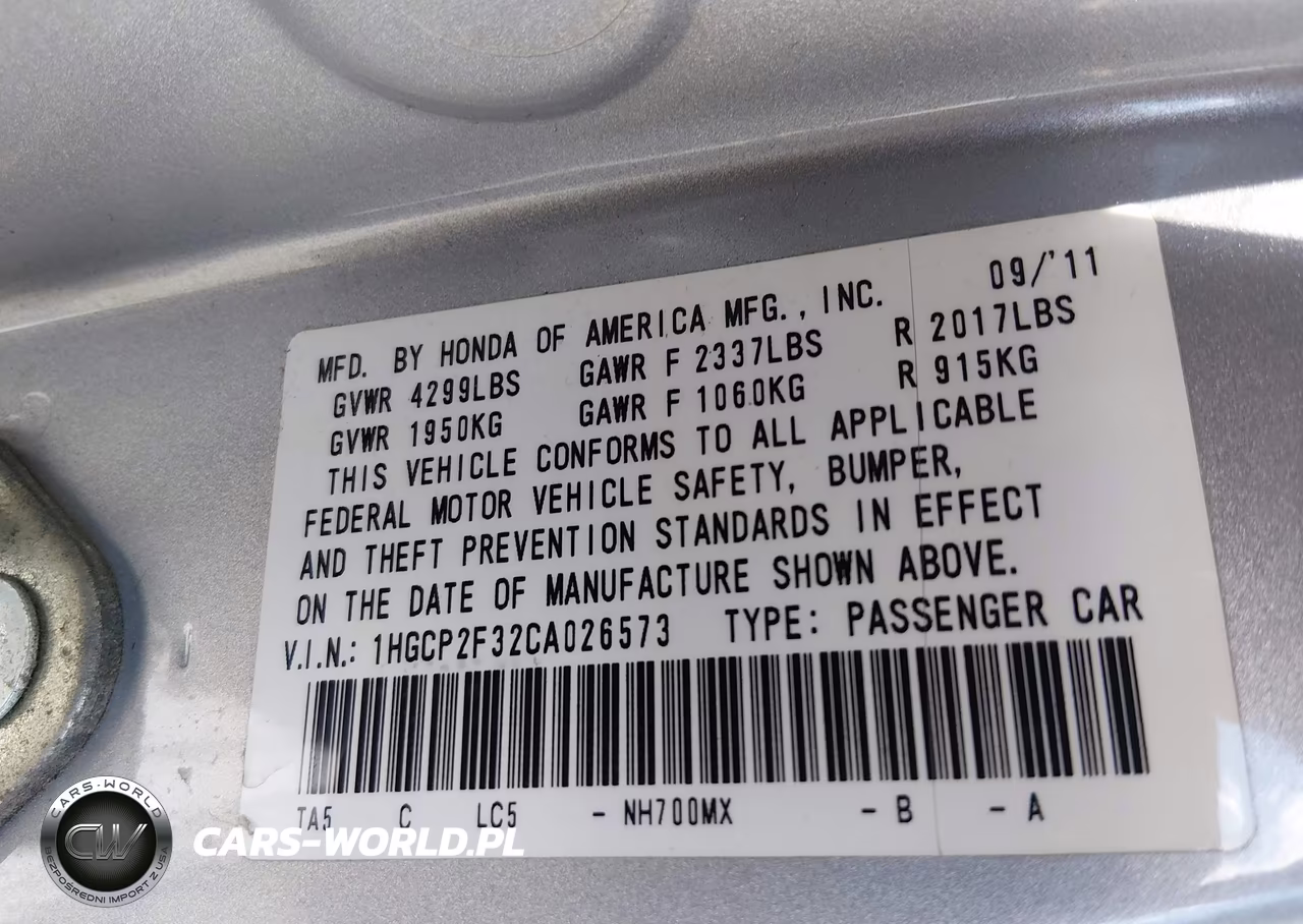 2012 Honda Accord 2.4 Lx VIN:1HGCP2F32CA026573 - 9