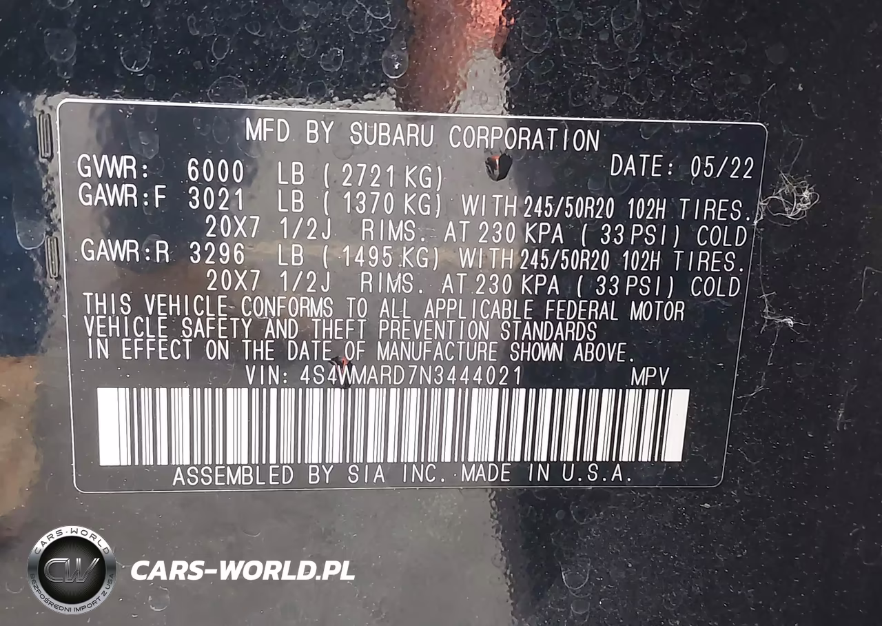 2022 Subaru Ascent Touring VIN:4S4WMARD7N3444021 - 9