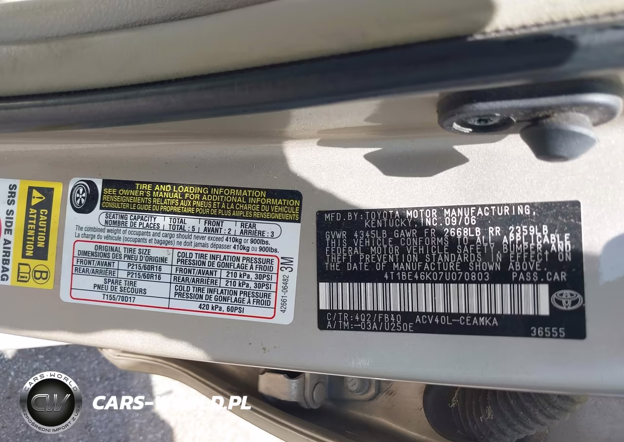 2007 Toyota Camry Le VIN:4T1BE46K07U070803 - 9
