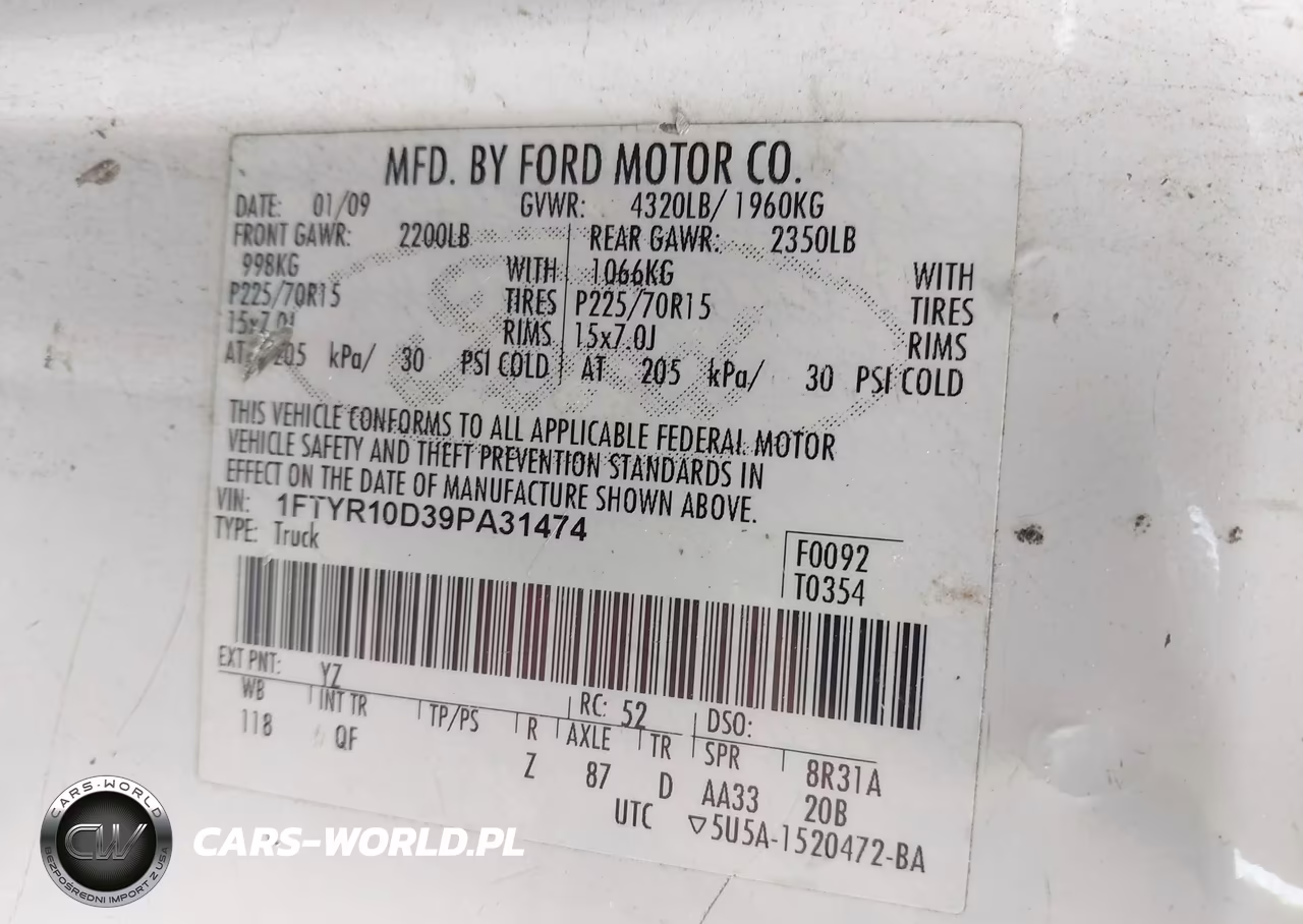 2009 Ford Ranger Sport-Xl-Xlt VIN:1FTYR10D39PA31474 - 9