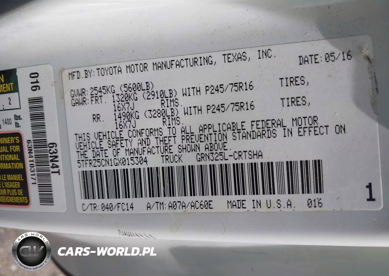 2016 Toyota Tacoma Sr5 V6 VIN:5TFRZ5CN1GX015304 - 9