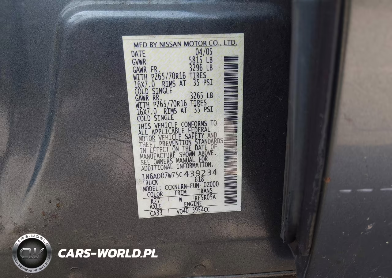 2005 Nissan Frontier 4Wd Se VIN:1N6AD07W75C439234 - 9