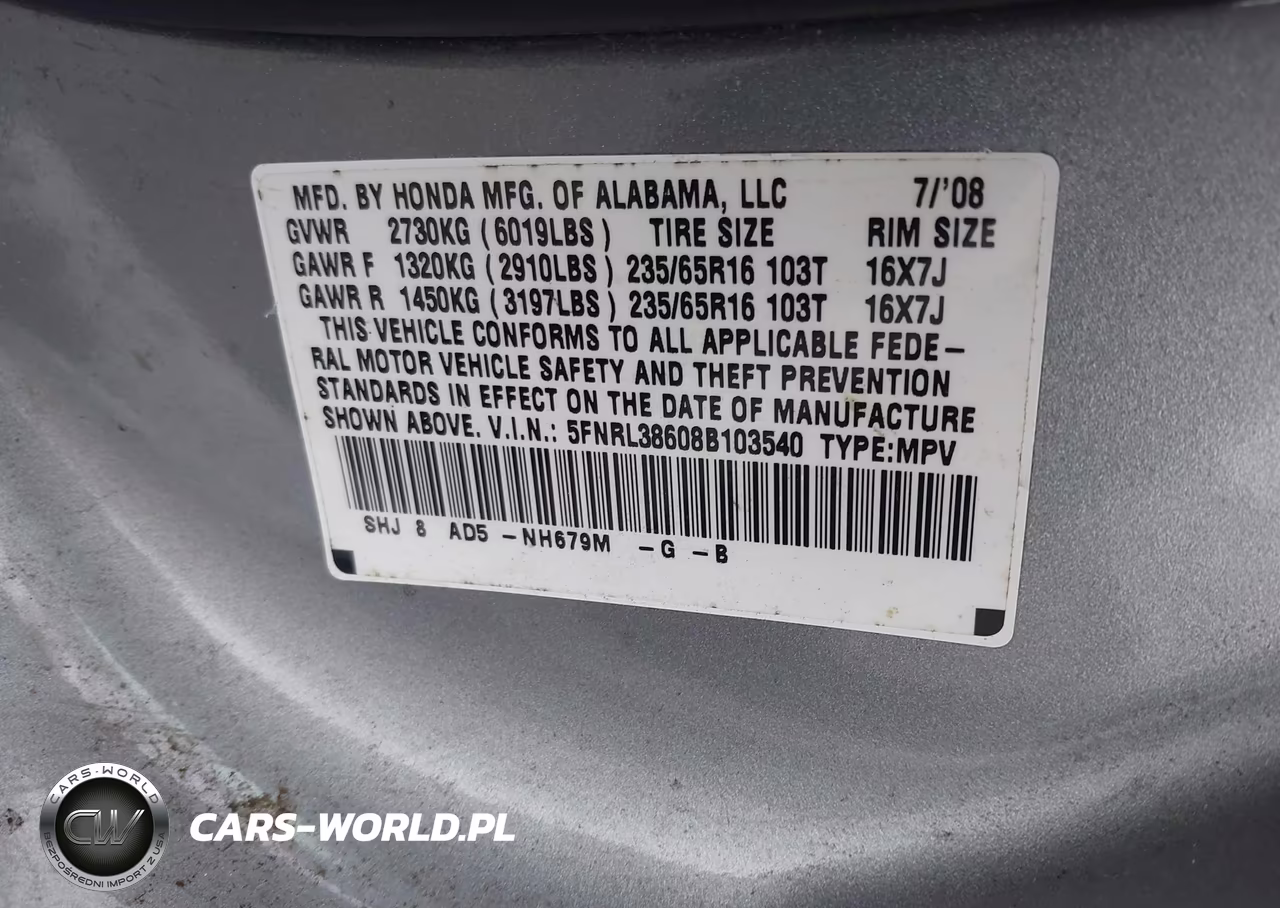2008 Honda Odyssey Ex-L VIN:5FNRL38608B103540 - 9