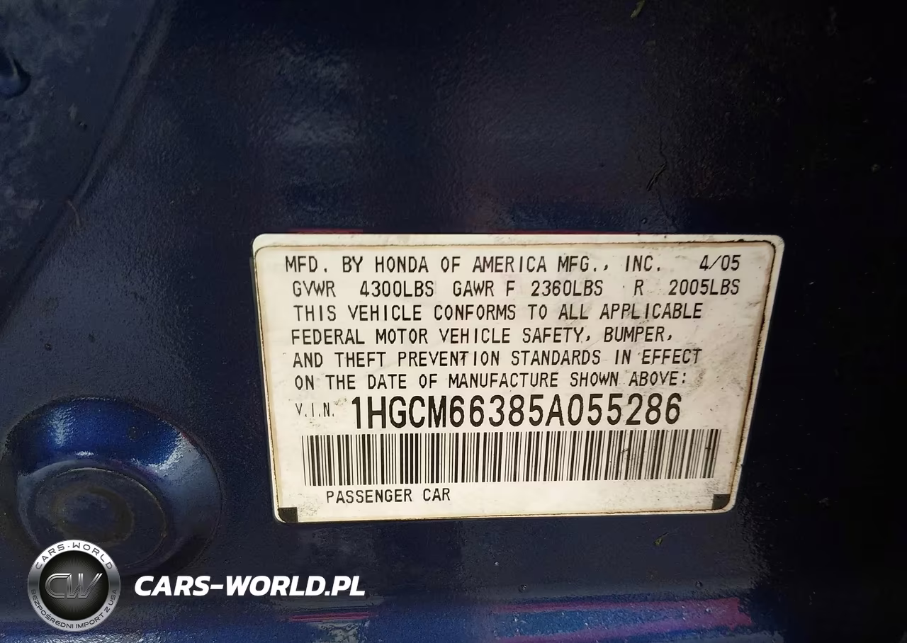 2005 Honda Accord 3.0 Lx VIN:1HGCM66385A055286 - 9
