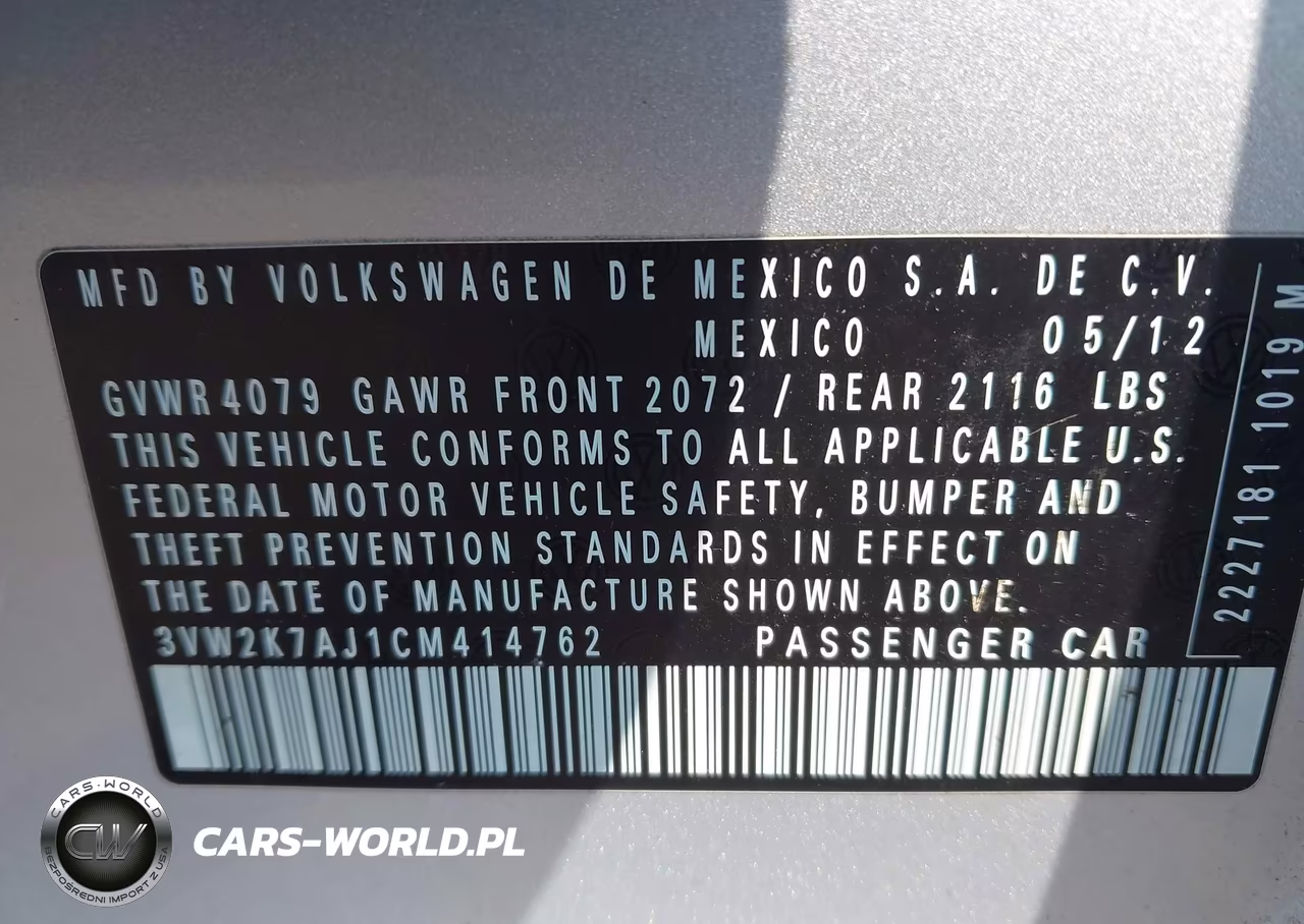 2012 Volkswagen Jetta 2.0L S VIN:3VW2K7AJ1CM414762 - 9