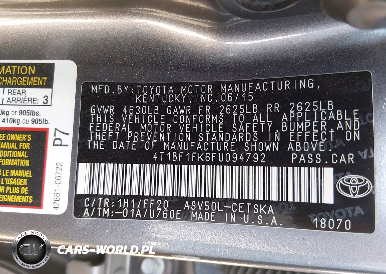 2015 Toyota Camry Se VIN:4T1BF1FK6FU094792 - 9