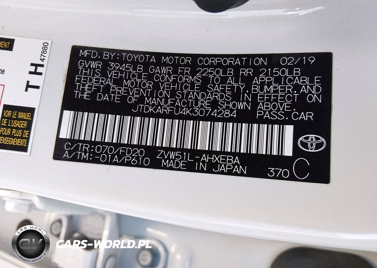 2019 Toyota Prius Le VIN:JTDKARFU4K3074284 - 9