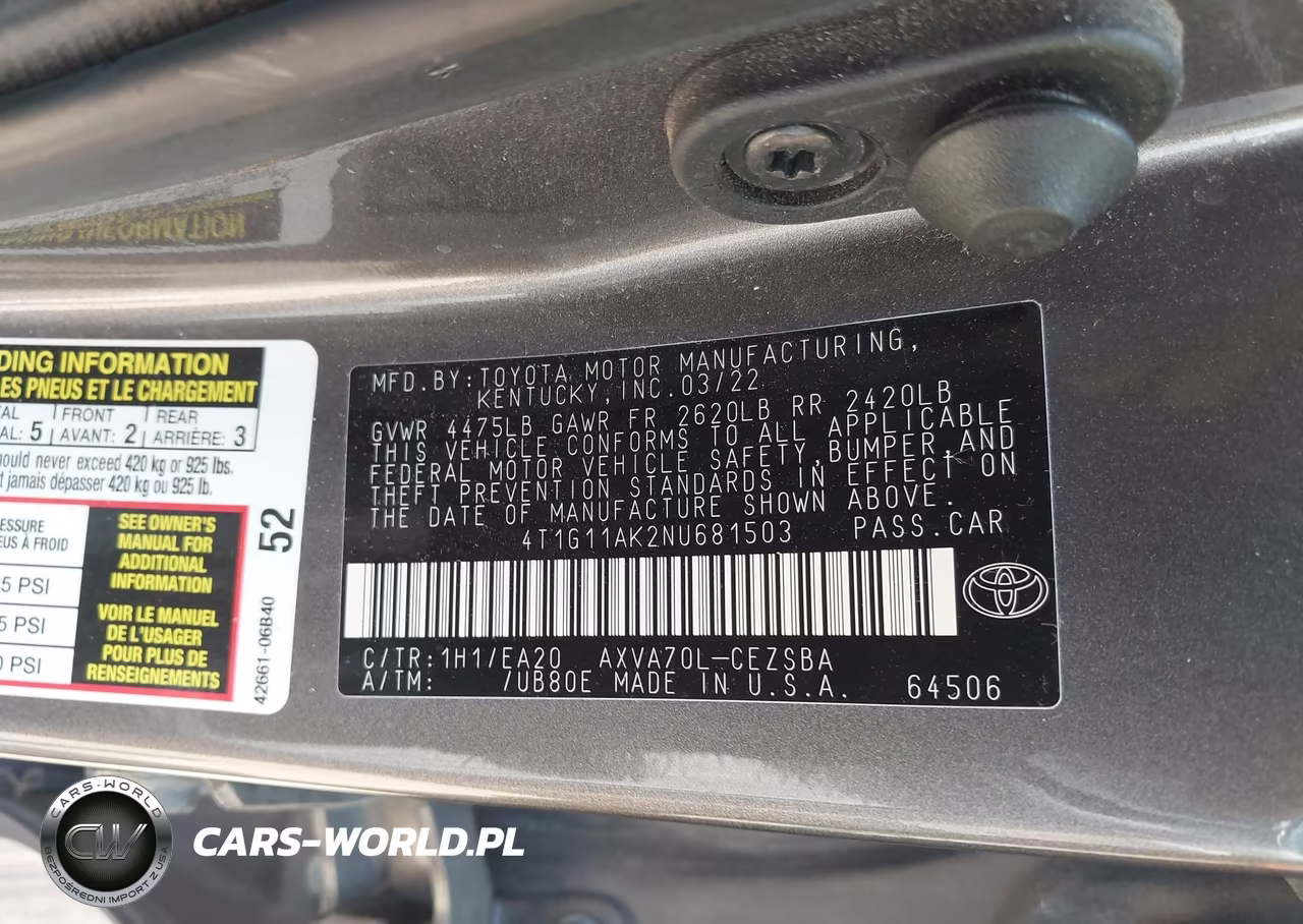 2022 Toyota Camry Se VIN:4T1G11AK2NU681503 - 9
