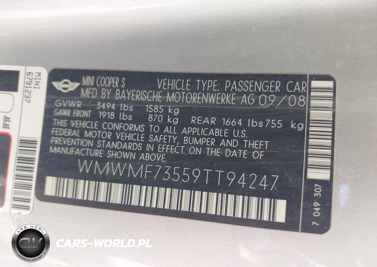 2009 Mini Cooper S VIN:WMWMF73559TT94247 - 9