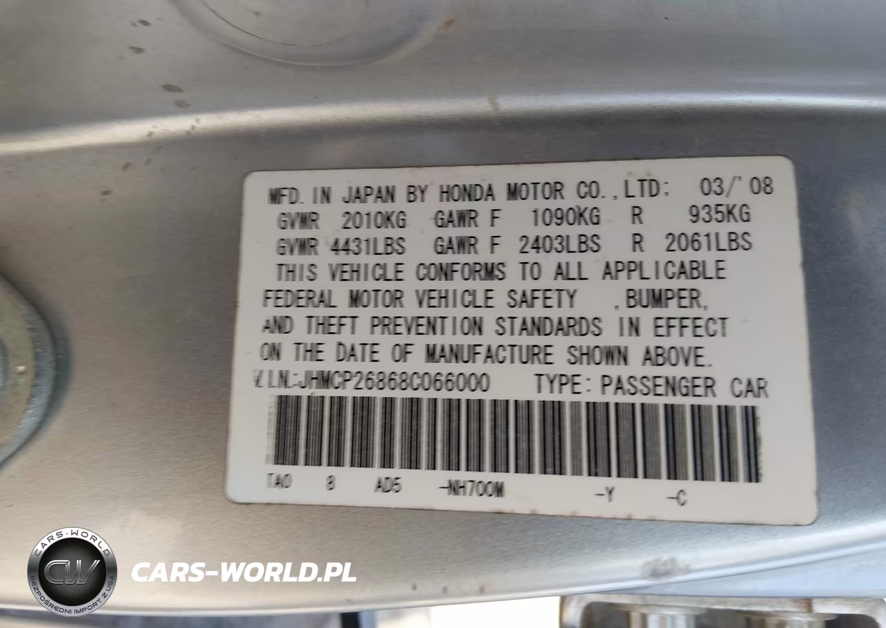 2008 Honda Accord 2.4 Ex-L VIN:JHMCP26868C066000 - 9