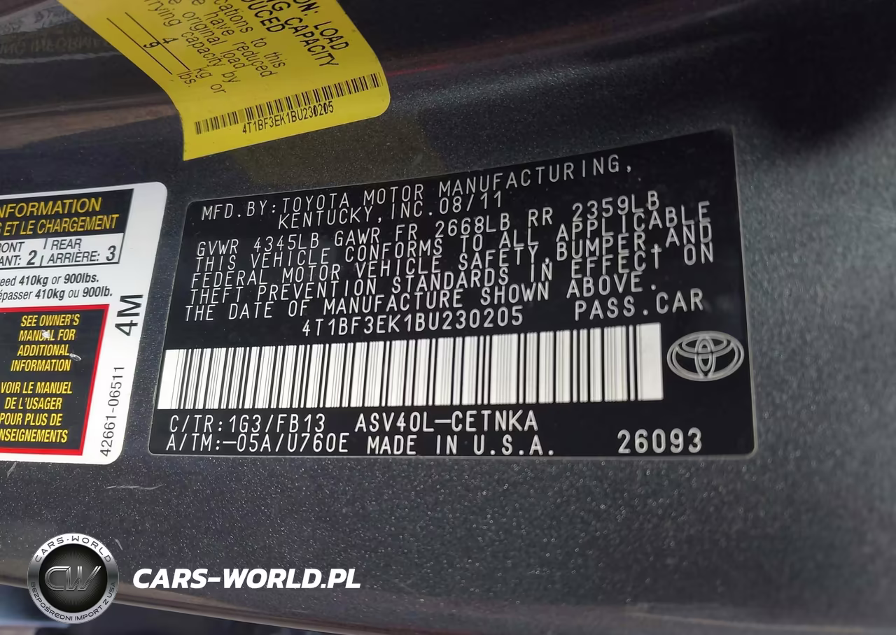 2011 Toyota Camry Le VIN:4T1BF3EK1BU230205 - 9