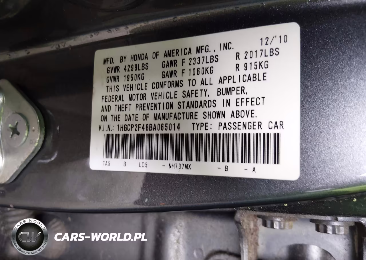 2011 Honda Accord 2.4 Lx-P VIN:1HGCP2F48BA065014 - 9