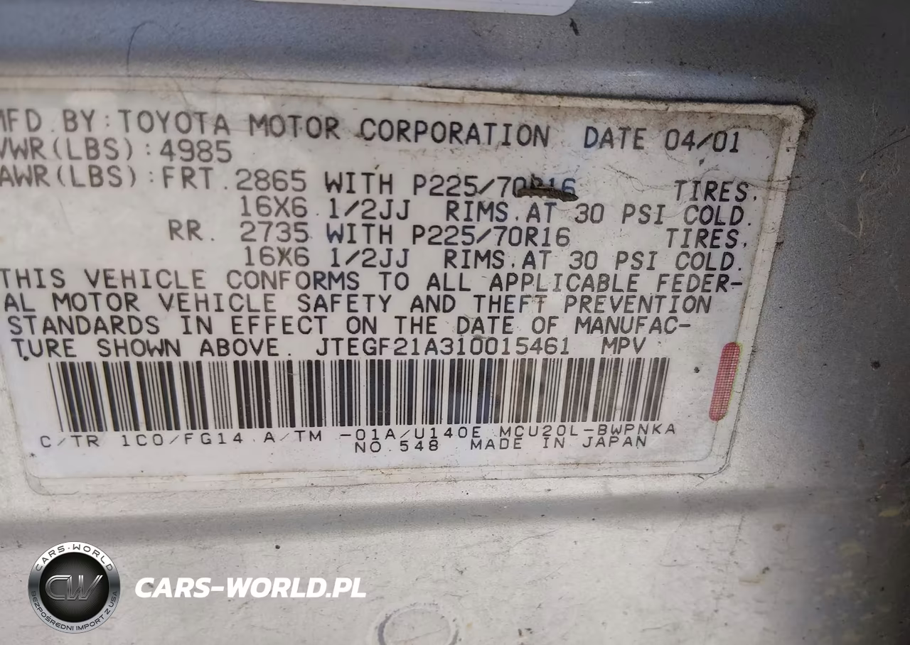 2001 Toyota Highlander V6 VIN:JTEGF21A310015461 - 9