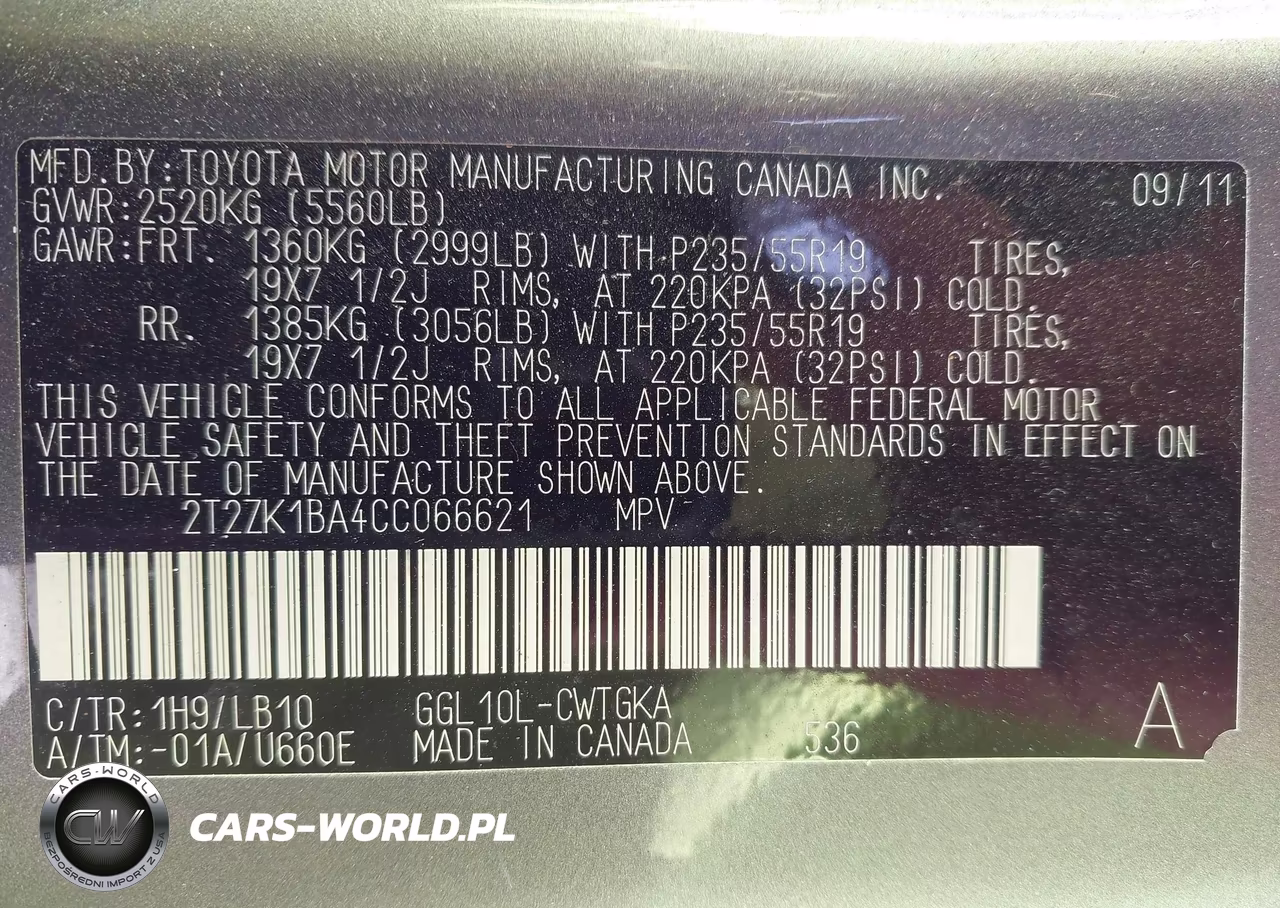 2012 Lexus Rx 350 VIN:2T2ZK1BA4CC066621 - 9