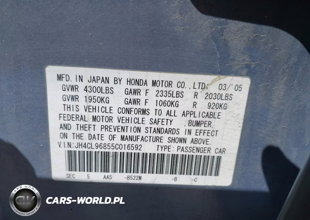 2005 Acura Tsx VIN:JH4CL96855C016592 - 9