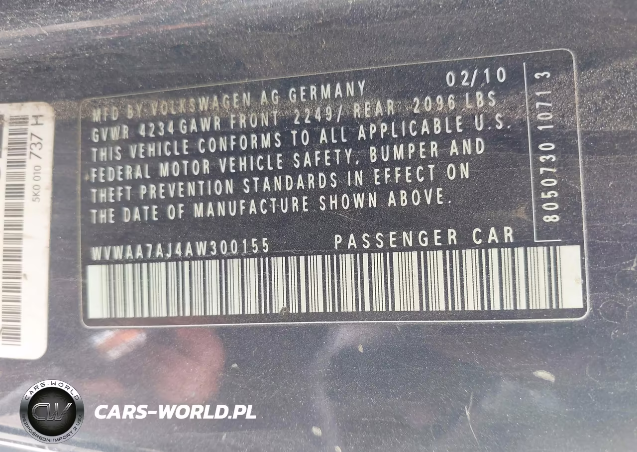 2010 Volkswagen Golf 2-Door VIN:WVWAA7AJ4AW300155 - 9