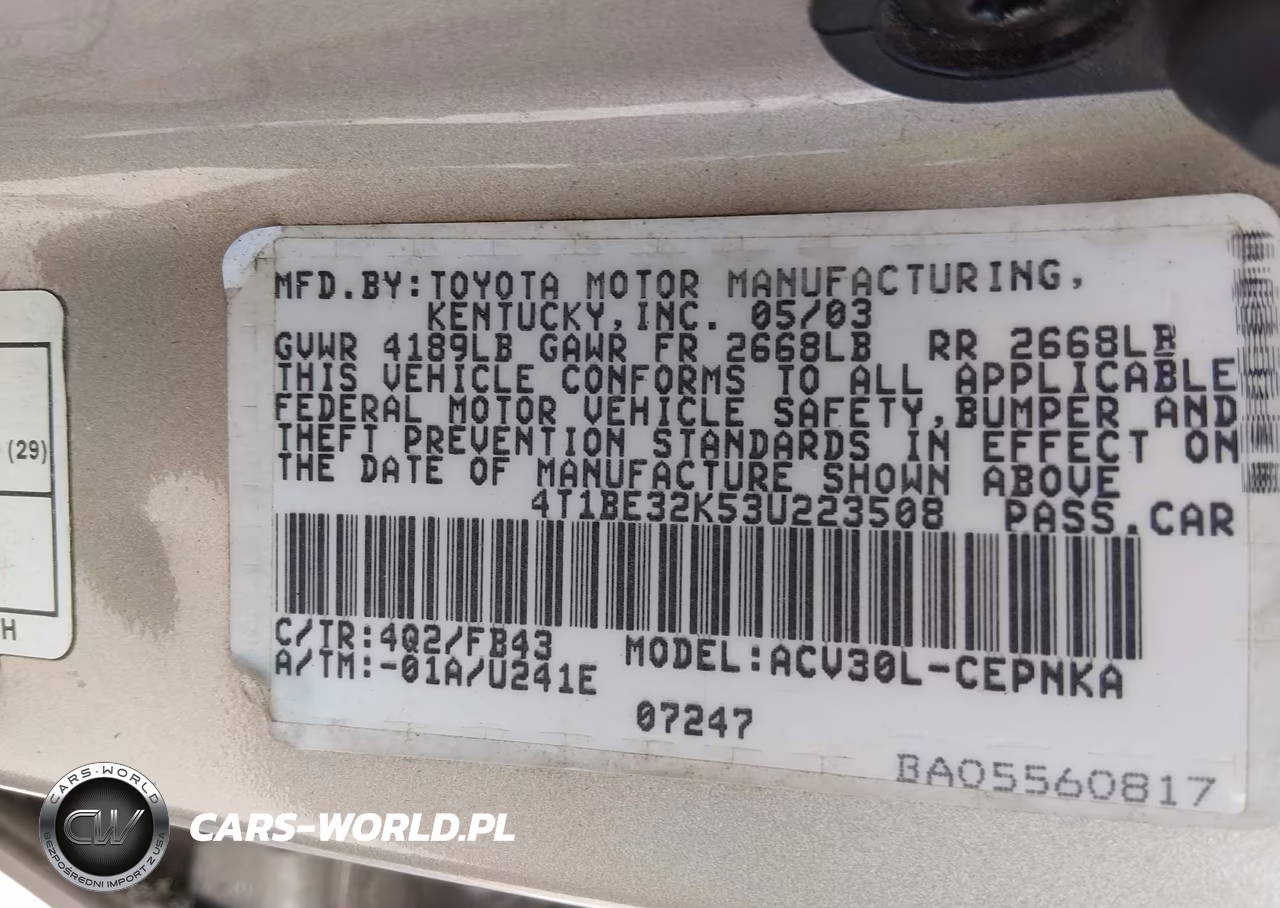 2003 Toyota Camry Le VIN:4T1BE32K53U223508 - 9