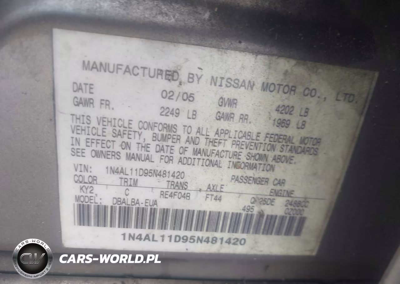 2005 Nissan Altima 2.5 S VIN:1N4AL11D95N481420 - 9