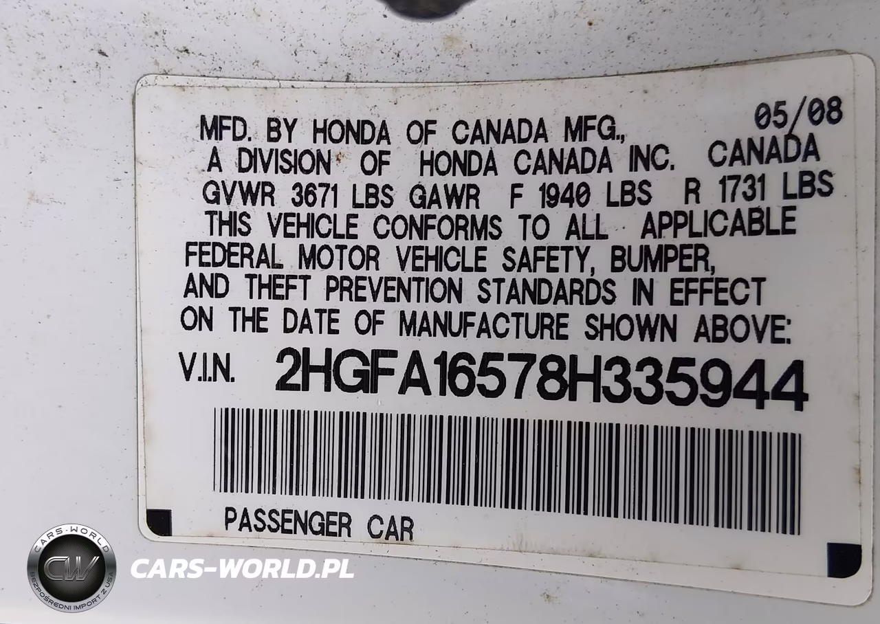 2008 Honda Civic Lx VIN:2HGFA16578H335944 - 9