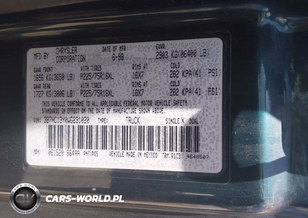 1998 Dodge Ram 1500 St VIN:3B7HC13Y0WG231020 - 9