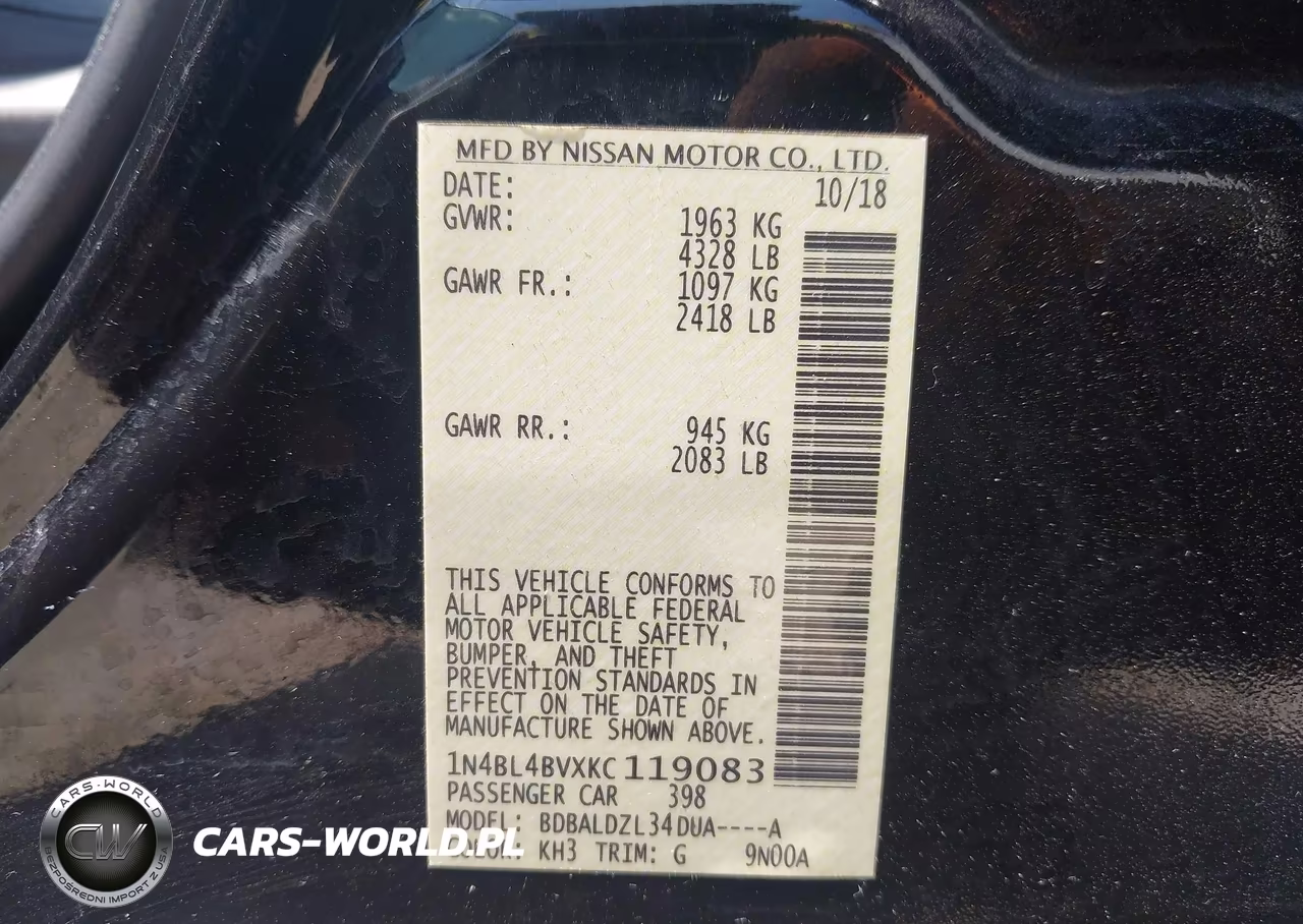 2019 Nissan Altima 2.5 S VIN:1N4BL4BVXKC119083 - 9