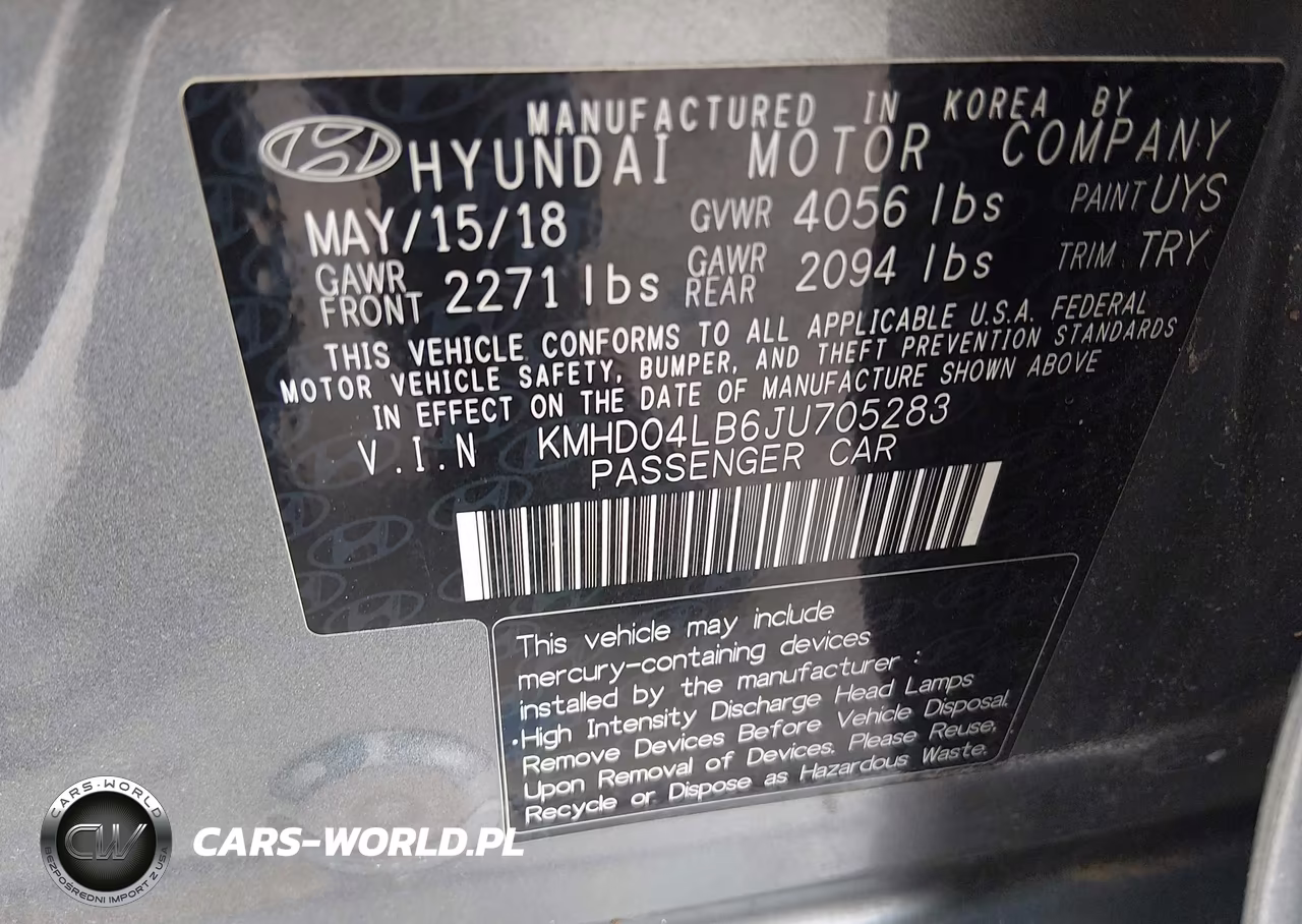 2018 Hyundai Elantra Sport VIN:KMHD04LB6JU705283 - 9