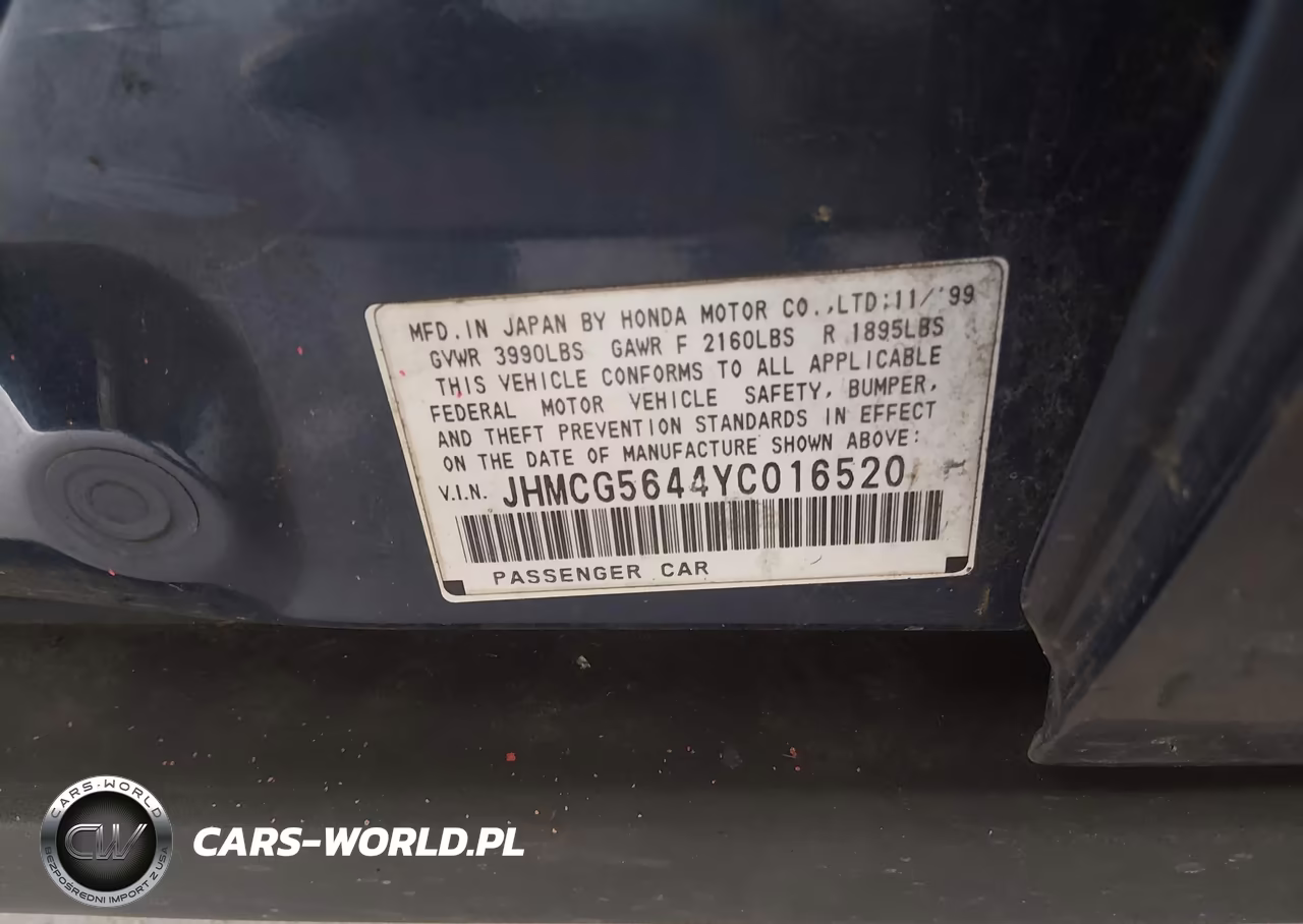 2000 Honda Accord 2.3 Lx VIN:JHMCG5644YC016520 - 9