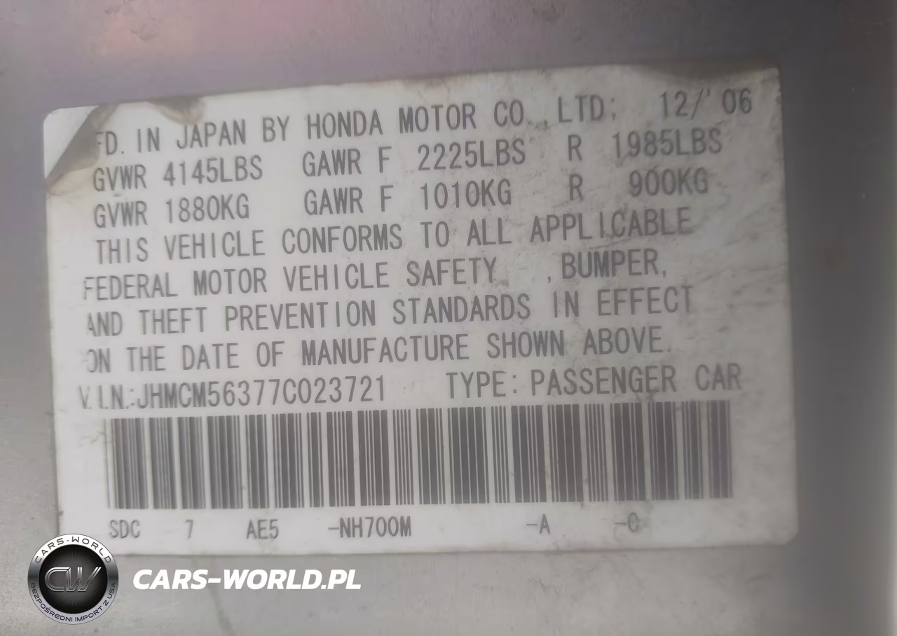 2007 Honda Accord 2.4 Se VIN:JHMCM56377C023721 - 9